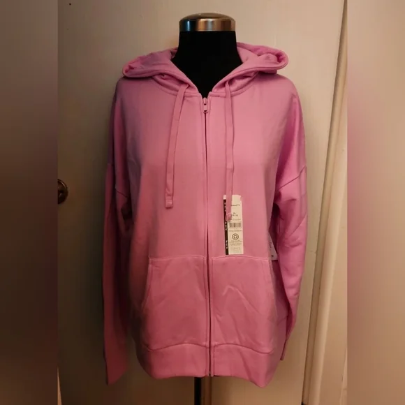 Womens Time and Tru Long Sleeve SUPER SOFT PINK Fleece Hooded Jacket Hoodie XL - Picture 2 of 9